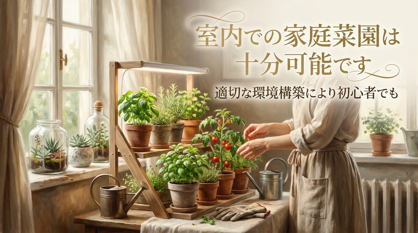 室内での家庭菜園は適切な環境構築により初心者でも十分に可能です