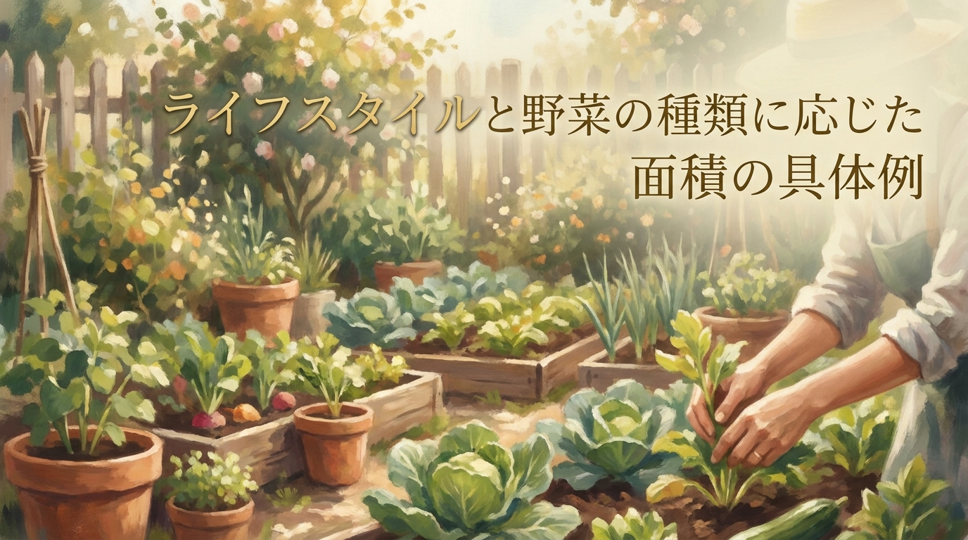ライフスタイルと野菜の種類に応じた面積の具体例